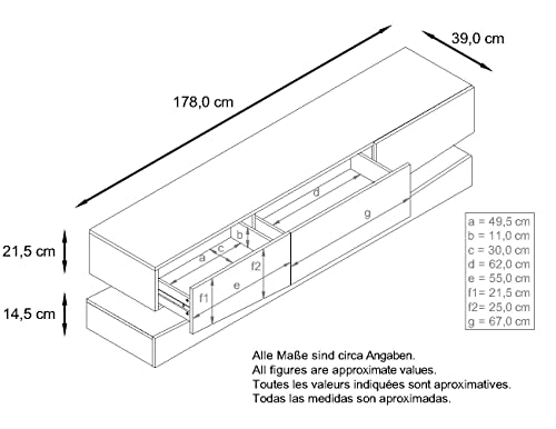 Vladon-Mueble-TV-City-Comoda-TV-con-Elemento-Inferior-1-Compartimento-Abierto-y-3-Cajones-Negro-de-Alto-BrilloBlanco-de-Alto-Brillo-incluida-iluminacion-LED-178-x-Variable-x-39-cm