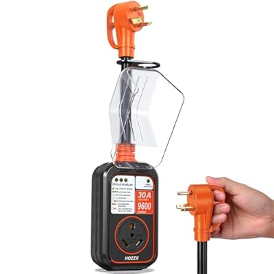 Hozzx RV Surge Protector 30 Amp for RV Camper, 9600 Joules, RV Waterproof Circuit Analyzer Surge Guard Full Protection for 30Amp Plug, Surge Voltage Protection Plug for Camper,Travel Trailers, Orange