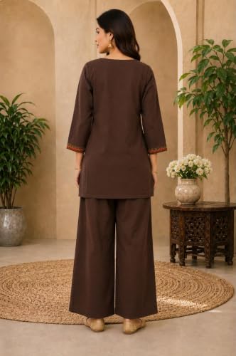 Image of Women's Embroidered Kurta Palazzo Set | Ethnic Co-Ord Set with Printed Design | Casual Traditional Outfit.
