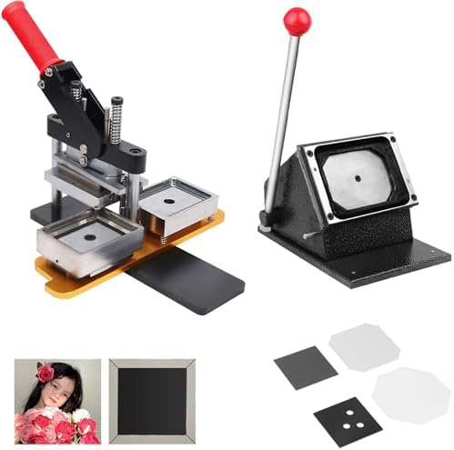 Badge Manufacturing Kit with Paper Cutting Machine, 50X50mm DIY Photo Refrigerator Magnet Maker + 200Pcs Material for Craft Projects