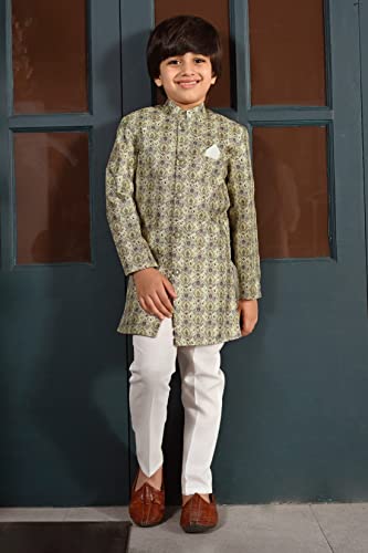 Image of AHHAAAA Kids Ethnic Silk Blend Indo-Western Sherwani Set For Boys 492MF