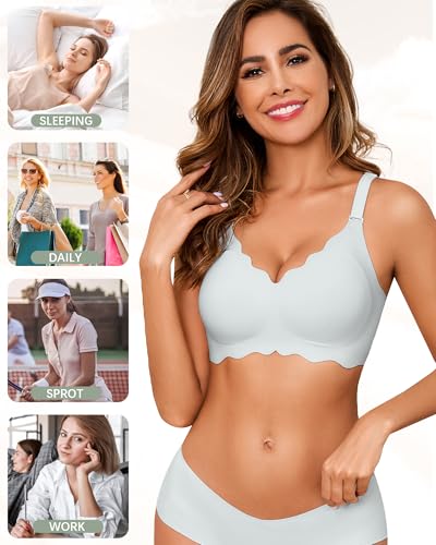 Image of Seamless Jelly Bras for Women No Underwire Push Up Bra Full Coverage V-Neck Wirefree Bralettes Soft T-Shirt Bra