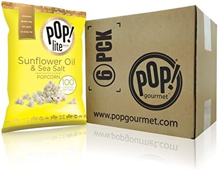 Popcorn by Pop! Gourmet | Sunflower Oil & Sea Salt Flavored Popcorn | Gluten Free, Air Popped, Natural Snacks for the Smart Snacker | .70oz (Pack of 6 Bags)