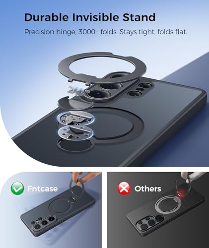 Image of FNTCASE for Samsung Galaxy S26-Ultra Case: [360 Spin Magnetic Stand] [Compatible with Magsafe] [Screen Protector] Translucent Matte Military Grade Shockproof Full Camera Protective Phone Cover -Black