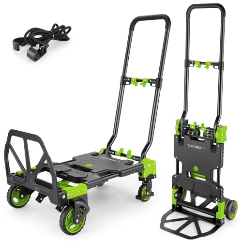 330LB Folding Hand Truck Moving Dolly, Hand Trucks Heavy Duty Combination of 4 Wheels and 2 Wheels Convertible Dolly Cart with Retractable Handle Dolly for Moving Office Carts(Green)