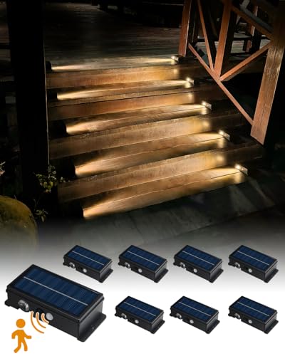 Mrzxy Solar Stair Lights Motion Sensor Step Lights Outdoor Solar Powered Warm White 5 Modes...