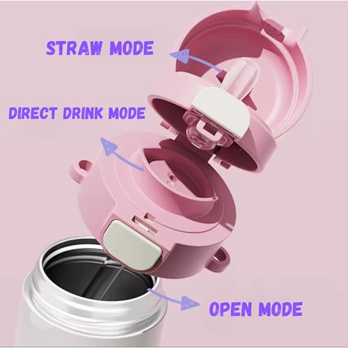 Image of Kids Premium Water Bottle with Straw & Spout | Stainless Steel Water Bottle & Leak-Proof Flip Lid | Portable & Durable Design for School & Travel (480ml) (Violet-Blue)