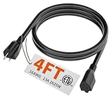 HUANCHAIN 4 FT 16 Gauge Black Indoor Outdoor Extension Cord Waterproof, Flexible Cold Weather 3 Prong Electric Cord Outside, 13A 1625W 125V 16AWG SJTW, ETL Listed