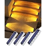 DetarZinLED IP68防水 1000mAh大容量電池 ソーラーライト 屋外 太陽光充電 自動点灯/消灯 ガーデンライト 暖色 LED 階段ライト 庭 玄関 歩道 通路 駐車場 用（4個セット）