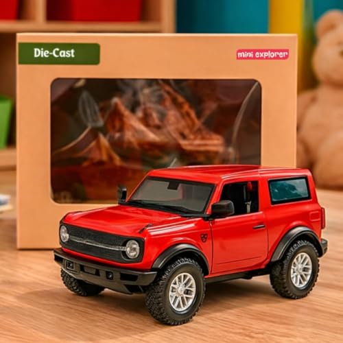 Image of MiniExplorer Die-Cast Toy Bronco Car Red | 1:24 Scale SUV Mode| Metal Free Wheels Car for Kids & Collectors | Off-Road Bronco Vehicle Toy - Red