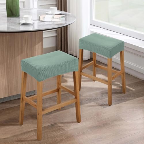 Image of YISUN Stool Covers Rectangle - 2 Pack Stretch Waterproof Saddle Seat Cover Counter Bar Stools Bar Chairs Covers Kitchen Island Chairs Cushion Protector (2, Green)