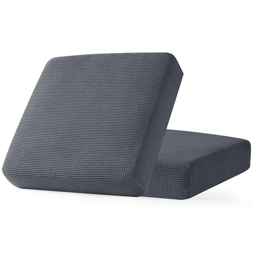 Image of CHUN YI Stretch Couch Cushion Cover Replacement, Fitted Loveseat Sofa Chair Seat Slipcover Furniture Protector, Checks Spandex Jacquard Fabric(2,Gray), 2