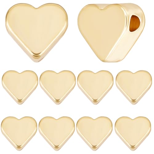 Beebeecraft 1 Box 60Pcs Heart Beads 18K Gold Plated Brass Small Hole Metal Loose Beads for DIY Making Bracelet Necklace
