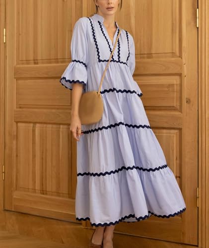 Robe longue d'été rayée style bohème chic à manches 3/4 - 5