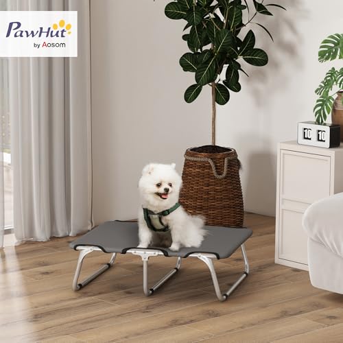 PawHut Hundeliege Outdoor, klappbar Erhöhte Haustierliege mit Stahlrahmen, Kühlendes Haustierbett für kleine Hunde, Hundebett für Draußen Camping, Grau, 71 x 58 x 20 cm