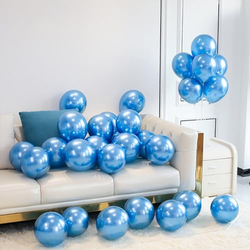 Image of KALOR Metallic Blue Balloons, 100 pcs 5 inch Thick Latex Chrome balloons for Balloon Garland Arch, Birthday Decoration, Wedding Party, Baby Shower Decorations