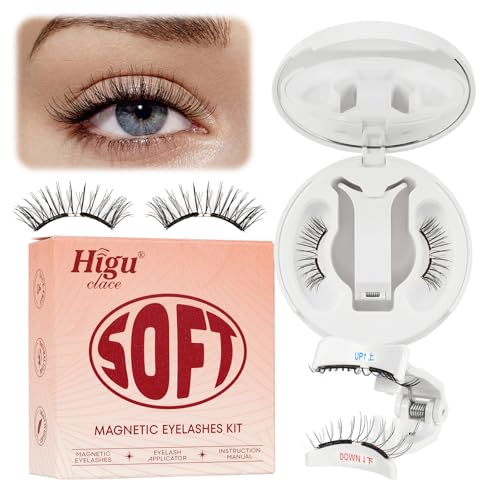 Higu Clace Cómodo PestañAs MagnéTicas Con Aplicador, Suave PestañAs MagnéTicas Sin Delineador De Ojos, Aspecto Natural, Magnetic Eyelashes No Necesita Pegamento(Soft Kit A)
