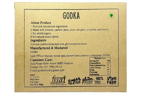 Godka Dry Fruits Sugarfree Dates Barfi/Khajoor Dryfruit Chikki/Kaju Badam Chikki,1 kg (Pack of 2x500 g)