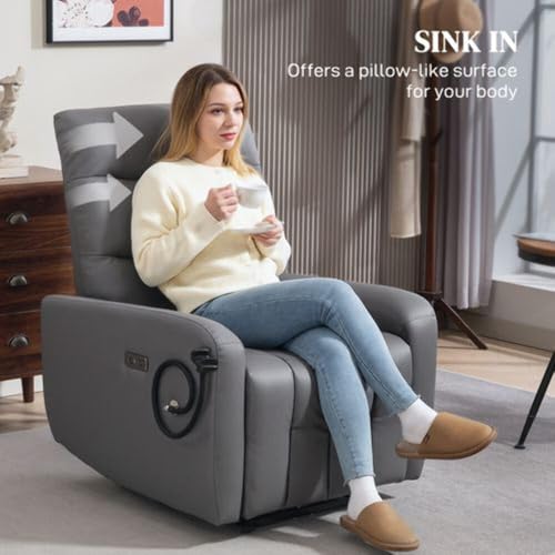 HOMCOM Electric Recliner Armchair with USB + Type C Charge Port, Phone Holder, PU Leather Reclining Chair with Adjustable Leg Rest, Recliner Chair for Home Living Room Theater, Grey - Image 5