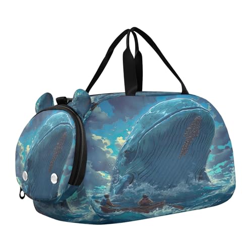 YETTASBIN Sport Travel Duffel Bag for Girls Boys, Killer Whale Large Waterproof Weekender Overnight Bag, Detachable Shoulder Strap Gym Bag with Shoe Compartment & Wet Pocket