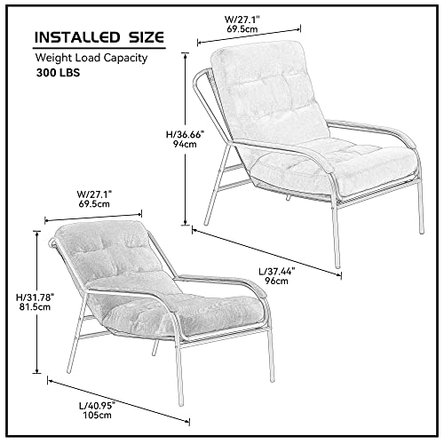 Lyuhome Lounge Armchair Indoor With Adjustable Backrest, Overstuffed Accent Chair,Fabric Leisure Chair With Arm Metal Frame For Living Room Bedroom Dark Blue #TOP1