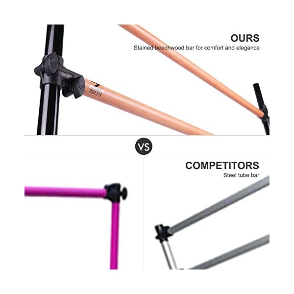 ZELUS Portable Ballet Barre Bar for Home Kids Ballet Bar 5ft Adjustable Freestanding Double Stretching Dance Bar, Barre Exercise Equipment for Women with Heavy-Duty Beechwood 330 lb Capacity (Black)