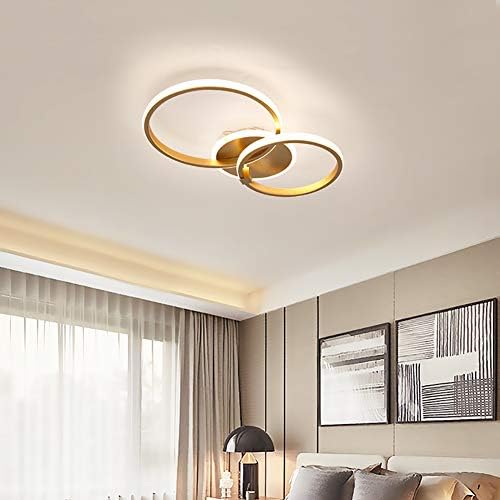 Becailyer Modern LED Ceiling Lamp, 40W Flush Mount Ceiling Light with Two Ring Circle, Gold Acrylic Chandelier Light Fixtures for Living Room Bedroom Kitchen, 6000K Cool White