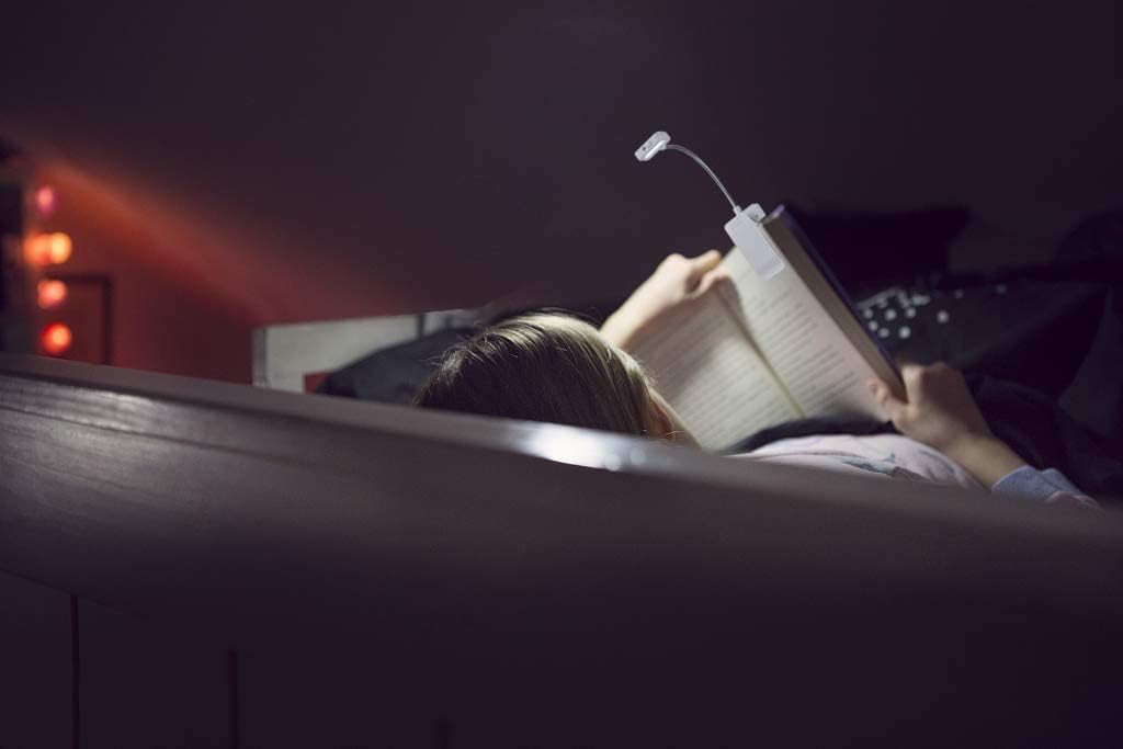 Glovion Solar Clip on Book Light LED Reading Light USB Rechargeable and Solar Powered,2 Brightness Settings Flexible Neck& Clip-on-White