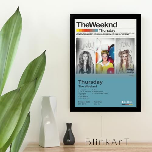 Image of BLINKART The Weekend - Thrusday Wall Photo Frames | Wall Art for Bedroom, Living Room, Studio or Office | Album Cover Print with Spotify Song Link QR Code | Gift for Fans - 8x12 In