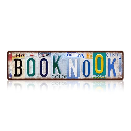 Vintage Book Nook Wall Decor Street Signs Bookshelf Metal Tin Signs 16 x 4 Inches Gift for Book...
