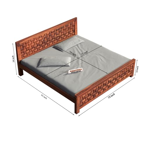 Image of Niwar Sheesham Wood King Size Bed Without Storage (81x74 Inch) | Wooden Double Bed Cot for Bedroom Furniture | Modern Palang Design for Home & Hotels | Honey Finish
