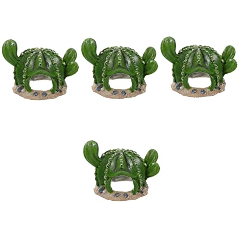 BESPORTBLE 4 Piezas Adornos De Paisajismo De Pecera Escondite De Camarones Terrario para Reptiles Bombilla De Calor para Reptiles Serpiente Geco Mesa De Lagarto Cactus Resina Green