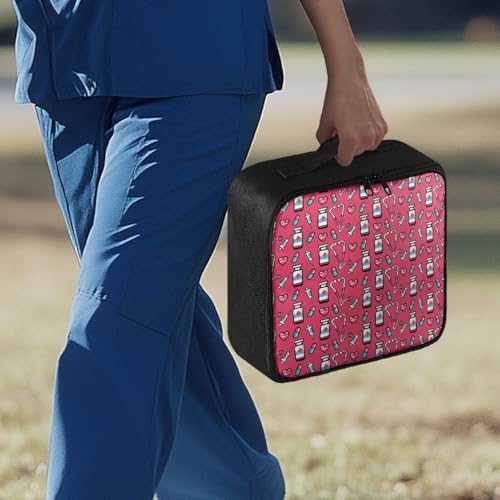 Image of Gomyblomy Travel First Aid Bag Empty for Home Nursing Accrssories Print Medicine Bag Large Capacity Emergency Kit Portable Medical Storage Pouch for First Aid Supplies, Hot Pink