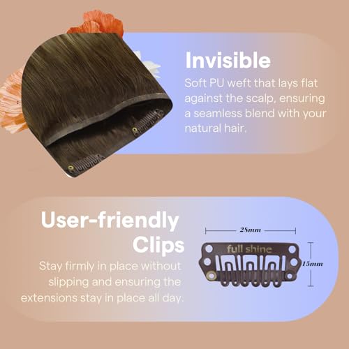 Image of Full Shine Invisible Clip in Hair Extensions, Balayage Brown to Blonde 4Pcs