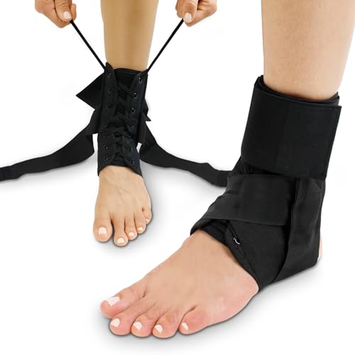 Vive Lace Up Ankle Brace - Men, Women Foot Support Stabilizer Compression Sleeve - Sprained Adjustable Leg Splint - Sprain Rolled Immobilizer Wrap Guard for Running, Volleyball, Basketball, Soccer (L)