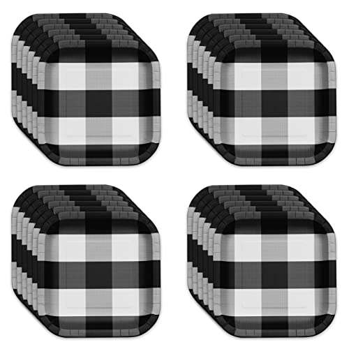 Havercamp Pappteller 22,9 cm, Schwarz / Weiß kariert, 24 Stück, quadratisch, strapazierfähig, mit wunderschön bedruckten Plaiddetails. Passt zu allen Feststoffen und der Classic Plaid Kollektion Cover