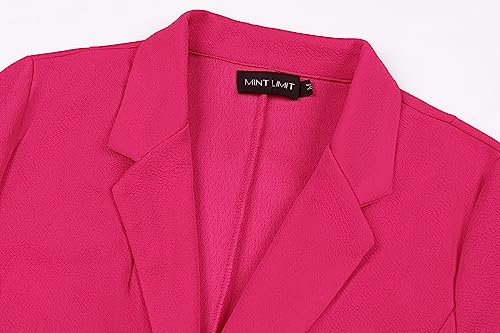 MINTLIMIT Womens Casual 3/4 Sleeve Blazer Suit Cardigan Lapel Button Pockets Jacket Blazers for Work Office 2024, Hot Pink, L4
