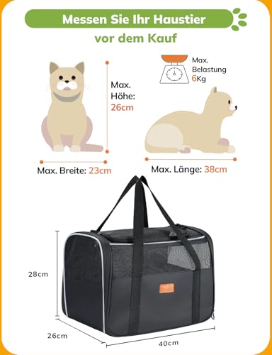 Morpilot Katzentransportbox für Katzen und Welpen bis 5kg, Katzenbox Hundetasche mit Sicherheit Reißverschlüsse, Transportbox Katze Hunde für Der Gang zum Tierarzt Auto Fugzeug