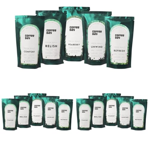 Image of Cafe Coffee Day Filter Coffee Home Brew Pack | 5 Filter Coffee variants of Coffee Day - Starter Pack | Peaberry | Unwind | Relish | Refresh | Comfort - 75gm each (Pack of 3)