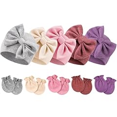 5 Baby Bow Hats + 5 Pairs Mittens (Set M)