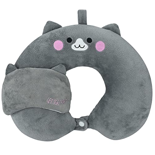 twirush Reisekissen, Memory Foam Nackenkissen Kinder für Reise, U-förmiges Nackenkissen mit niedlichem Tiermotiv für Camping, Flugzeug, Auto, Zug, Büro (Grau) Cover