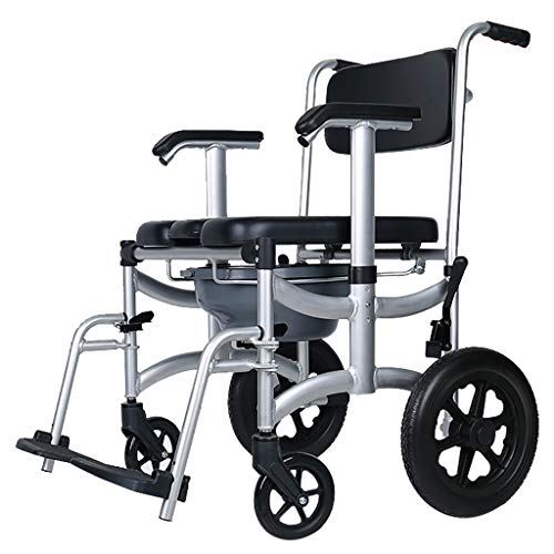 Folding Commode Chair For Toilet w/Wheels & Pedal, 350 Lbs Weight Capacity, 4 In 1 Multifunctional Portable Heavy Duty Bidet Shower Bath Chair For Elder Disabled People Pregnant Women