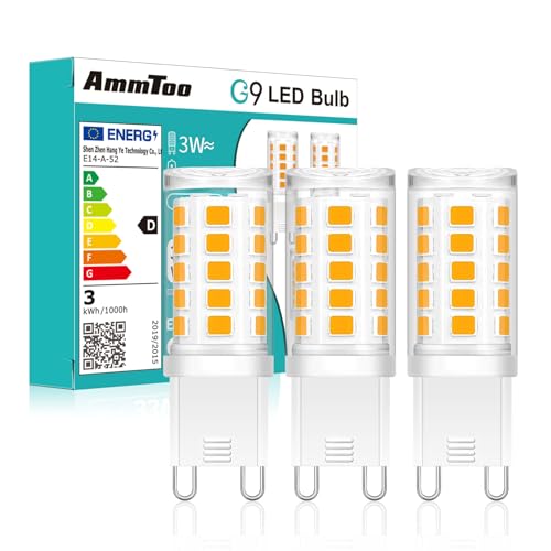 AmmToo G9 LED Lampen Warmweiß - 3W Ersatz 40W Halogenlampen 410LM, 2700K Standardisierter G9 Leuchtmittel Birnen, Kein Flackern, Nicht Dimmbar, AC 220-240V (3 Stück Warmweiß)