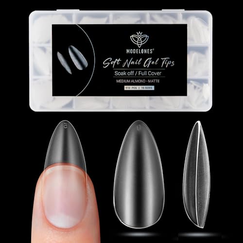 Image of Modelones Medium Almond Nail Tips, 510Pcs Fake Nails Gel Tips Pre-shaped Full Matte Cover False Acrylic Extensions No Filed Stronger Press on Manicure 15 Sizes