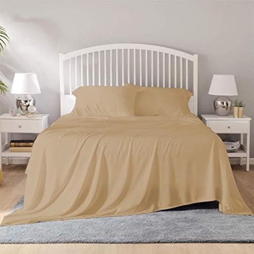 Image of YRM Bedding's - Egyptian Cotton Bedsheet 400-TC Premium Hotel Quality 1 Bedsheet (66x96) + 2 Pillow Covers (18x28) - (Single Bed Size, Beige Color)