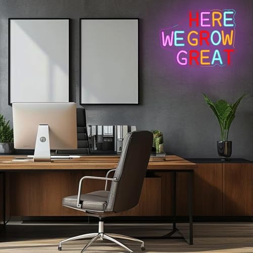 Image of Here We Grow Great Neon Sign for Wall Decor Classroom Neon Light Plant LED Sign Colorful Letter Neon Light Sign for Classroom Bar Home shop Decoration