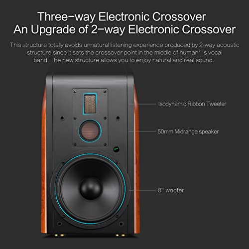 Hivi-Swans M500 Bluetooth Powered Bookshelf Speakers Wireless - 3 Way Studio Monitor Speakers - 180W Rms 8.0 Inch Woofer, Supports Wifi/Wlan/Coaxial/Optical/Xlr/Line #TOP1