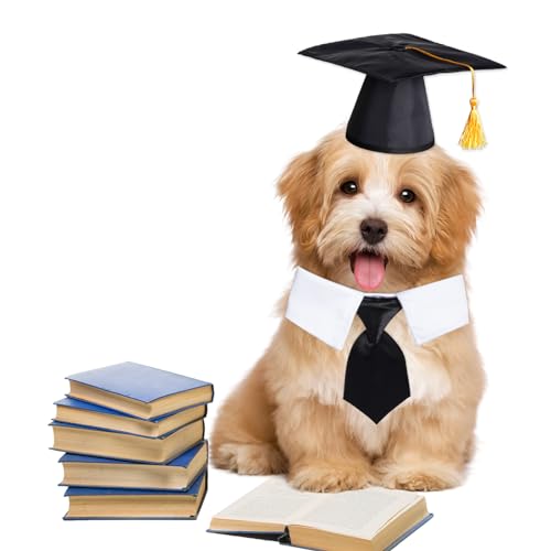SUMERSHA Pet Graduation Cap with Necktie Dog Graduation Hat with Yellow Tassel Pet Graduation Costume Accessory for Dogs Cats Party Outfit (Hat+ Neck Tie)