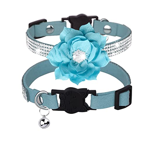 Yiwong Collar de Diamantes de Imitación para Gato, Collar de Gato con Hebilla de Seguridad y Cabeza de Gato con Cascabel, Collar de Flores para Gatos y Perros Cover