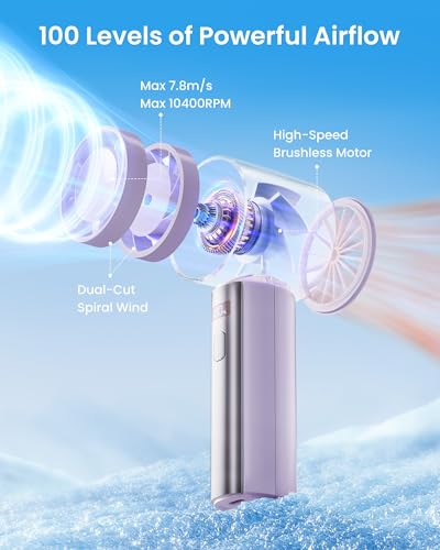 Image of Gaiatop Small Handheld Personal Fan, Powerful High Speed Turbo Cooling, 4000mAh USB Rechargeable Battery Powered Mini Portable Fan for Travel, Outdoor Essentials, Summer Gifts for Women Girls, Purple